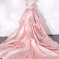 Robe de bal longue en satin rose à traîne longue, robes de soirée formelles roses nv601