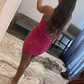 Sexy rückenfreies, ärmelloses Homecoming-Kleid mit V-Ausschnitt und Pailletten in Fuchsie nv730