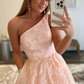 Light Pink One Shoulder Appliques Prom Dress with Pockets nv689