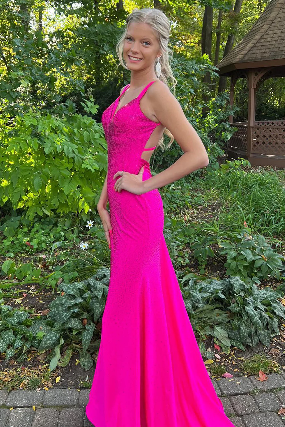 Lavender Rhinestone Spaghetti Straps Mermaid Prom Dress nv655