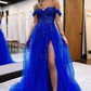 Funkelndes lila Pailletten-Korsett-A-Linien-Ballkleid mit Schlitz nv668