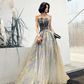 Blue elegant splash ink fashion design long tulle charming A-line ball gown evening dress nv587