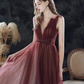 Ärmelloses Brautballkleid, neu, Sommer, rotes Ballkleid mit Farbverlauf, Partykleid mit V-Ausschnitt, nv618