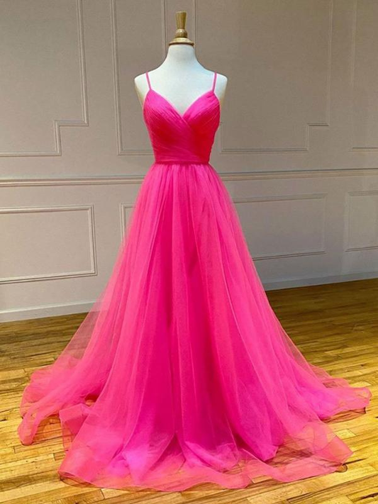 A-Linie, V-Ausschnitt, langes pinkes Ballkleid, V-Ausschnitt, langes pinkes Abendkleid nv778