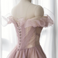 Pink Tulle Long A-line Prom Dress, Lovely Off the Shoulder Evening Dress nv600