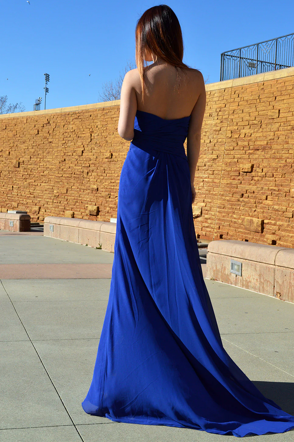 A-Linie Herzförmiger Chiffon-Ballkleid mit Bodenlänge und Schlitz vorn, Strasssteinen, nv758