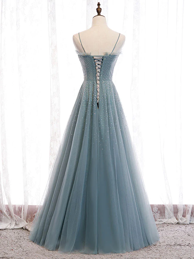 Green Sweetheart Neck Tulle Sequin Long Prom Dress Green Evening Dress nv879