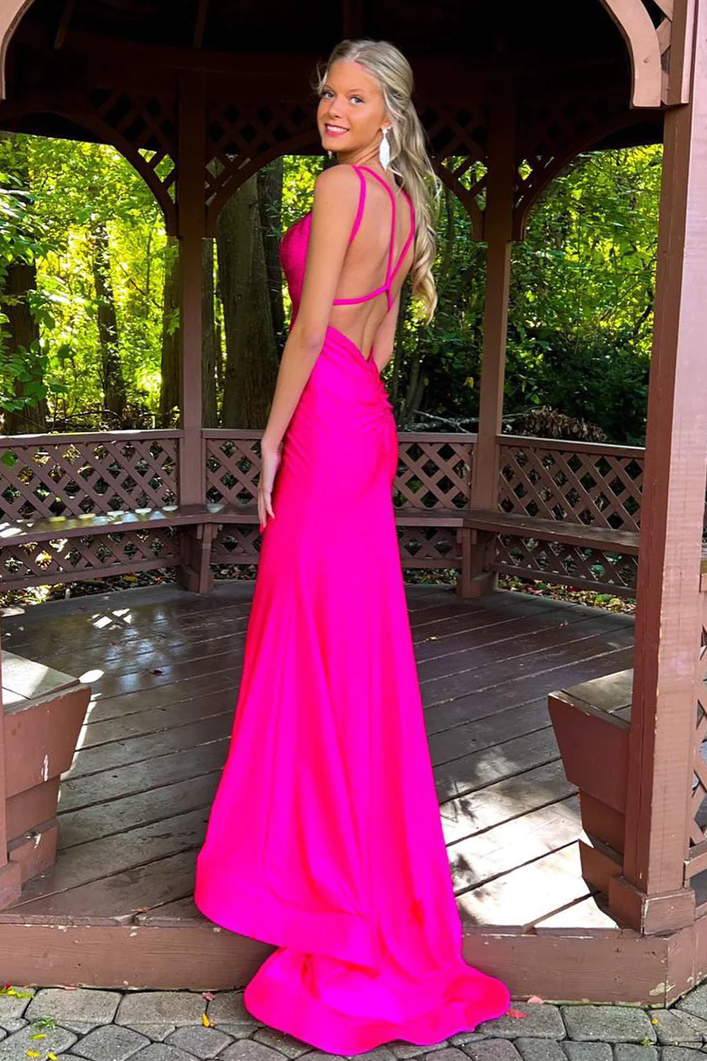 Lavender Rhinestone Spaghetti Straps Mermaid Prom Dress nv655