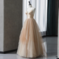 Beautiful Gradient Champagne Straps Low Back Long Formal Dresses, Champagne Party Dresses nv878