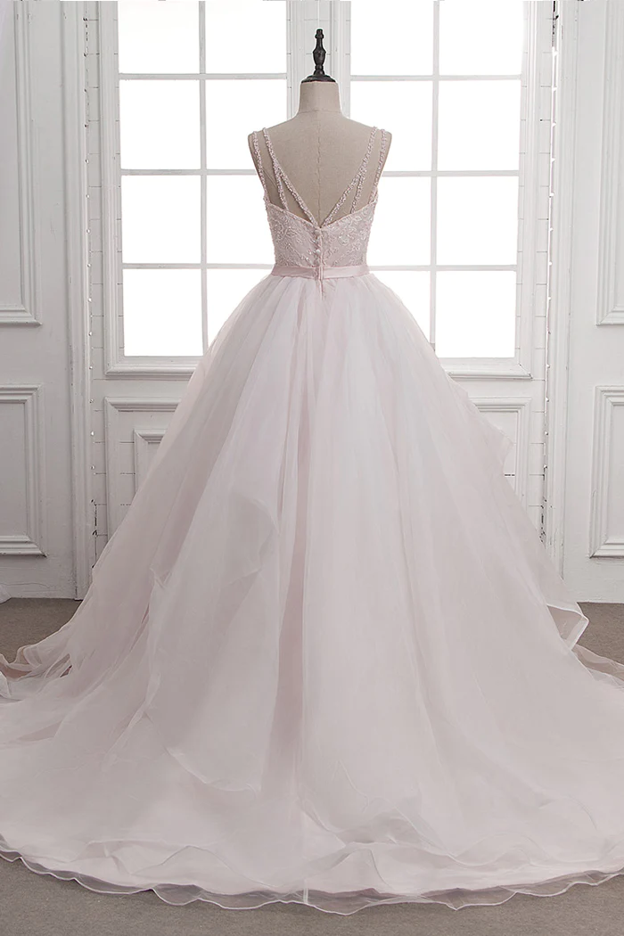 Chic Ball Gown Tulle & Organza Wedding Dresses with Beaded Embroidery & Ruffles nv605