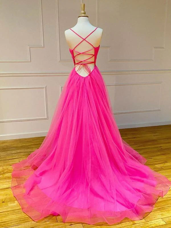 A-Linie, V-Ausschnitt, langes pinkes Ballkleid, V-Ausschnitt, langes pinkes Abendkleid nv778