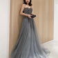 Robe de bal longue en tulle gris à sequins Robe de soirée en tulle gris nv883