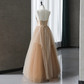 Beautiful Gradient Champagne Straps Low Back Long Formal Dresses, Champagne Party Dresses nv878
