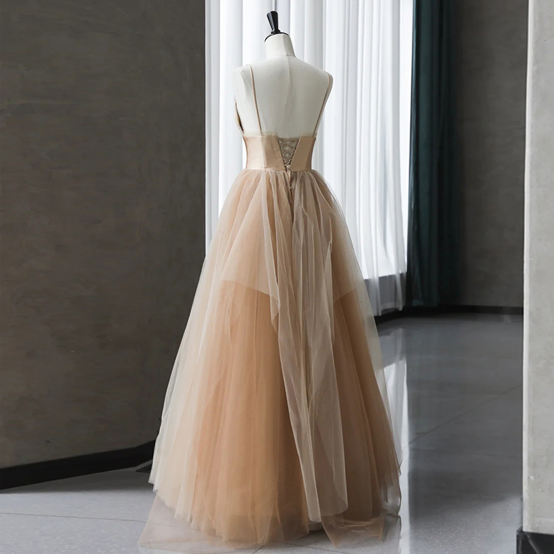 Beautiful Gradient Champagne Straps Low Back Long Formal Dresses, Champagne Party Dresses nv878