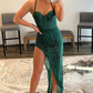Sparkly Hot Pink Sheath Sequins Long Prom Dress with Slit nv722