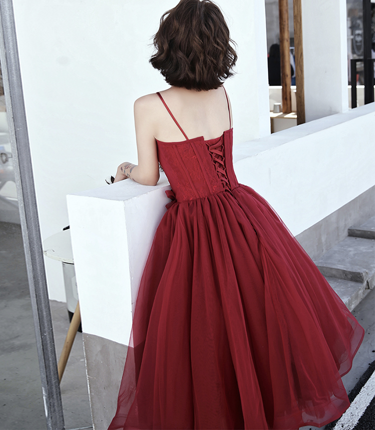 Burgunderrotes kurzes Ballkleid aus Tüll, Abendkleid NV581