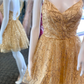 Glitzerndes, lavendelfarbenes A-Linien-Mini-Homecoming-Kleid mit Schnürung, nv801
