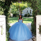 Himmelblaue Prinzessin Sexy Spitze Quinceanera Ballkleider Schatz Perlen Handgemachte Blumen Tüll Abend Party Sweet 16 Kleid Gala nv887
