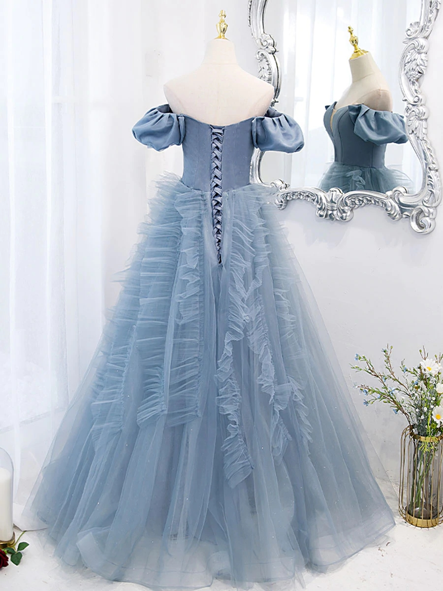 Prom Dresses,tulle off shoulder long prom dress, tulle formal dress nv892