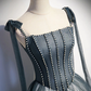 A-Linie, langes graues Ballkleid, formelles graues Tüll-Abschlusskleid mit Perlenbesatz nv895