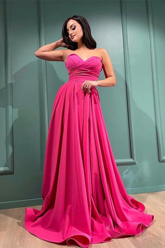 Robe de bal longue fuchsia avec décolleté en cœur fendu nv974
