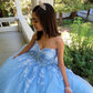 Himmelblaue Prinzessin Sexy Spitze Quinceanera Ballkleider Schatz Perlen Handgemachte Blumen Tüll Abend Party Sweet 16 Kleid Gala nv887