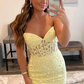 Gelbes kurzes Ballkleid mit herzförmigem Ausschnitt und Spitze, Homecoming-Kleid, NV909