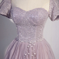 Robe de soirée trapèze en tulle violet à paillettes, longueur au sol, nv889