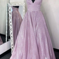 Glänzendes, rückenfreies, violettes, langes Ballkleid mit V-Ausschnitt, funkelndes, rückenfreies, violettes Abendkleid nv130