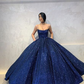 Ballkleid mit U-Ausschnitt, königsblau, mit Pailletten, nv393
