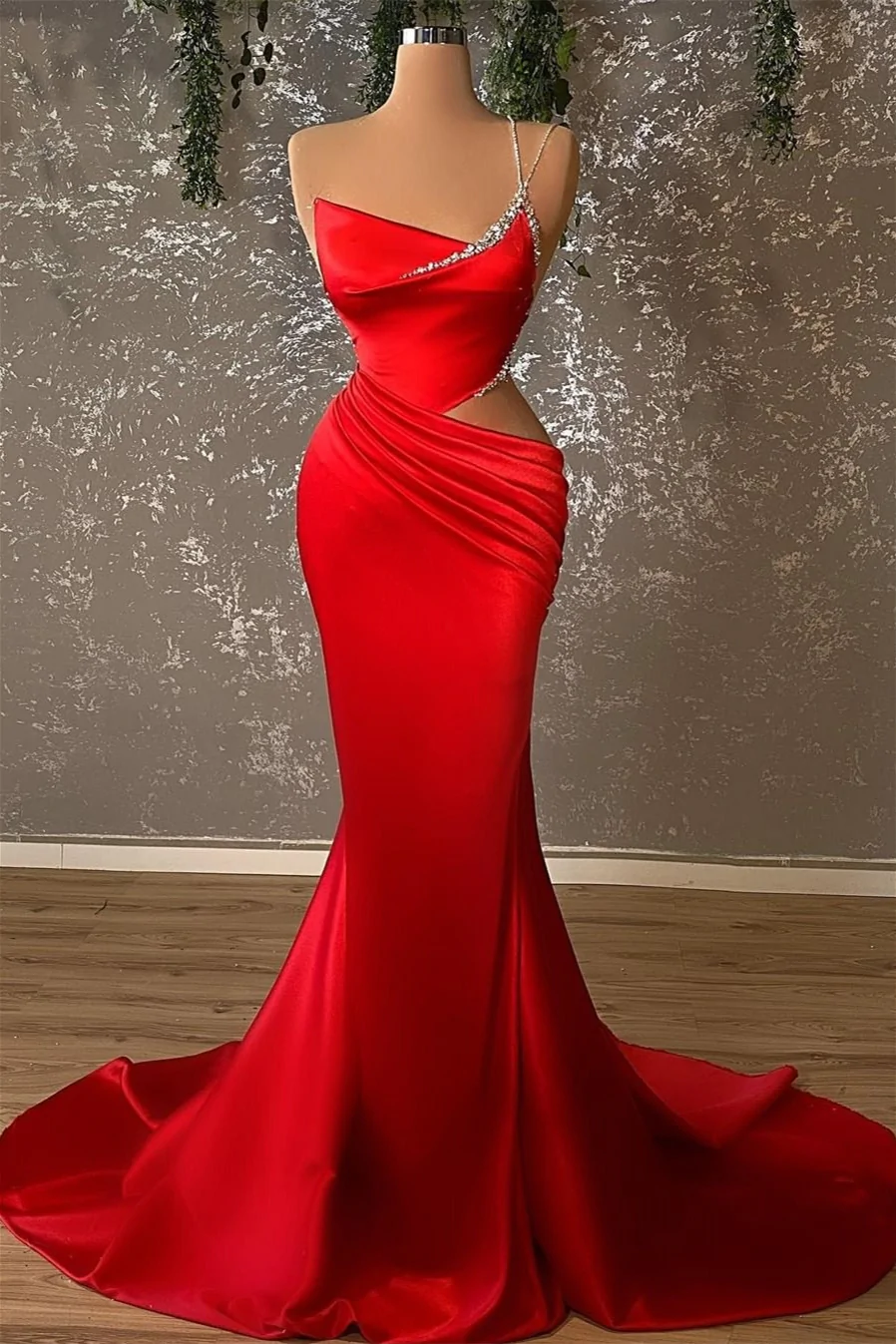 Mermaid High Split Asymmetrical Spaghetti Strap Floor-length Prom Dress nv175