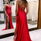 Red simple fashion sling tight spaghetti strap slit evening dress long prom dress graduation dress nv926