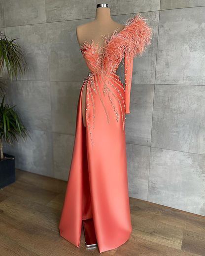 Ballkleider mit einer Schulter, Abendkleid für Damen, Ballkleider mit Perlenbesatz, NV416