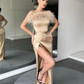 Simple Strapless Mermaid Side Slit Long Prom Dress With Train,Party Dress,Evening Dress,Slit Dress nv261