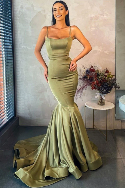 Square Neckline Olive Green Prom Dresses with Mermaid Skirt nv277