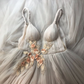 Weißes V-Ausschnitt Spaghettiträger exquisite Blumenapplikationen A-Linie langes Tüll Ballkleid Abendkleid Hochzeitskleid nv531