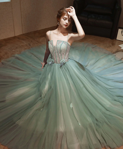 Grünes langes Ballkleid aus Tüllspitze Grünes formelles Spitzenkleid aus Tüll nv543