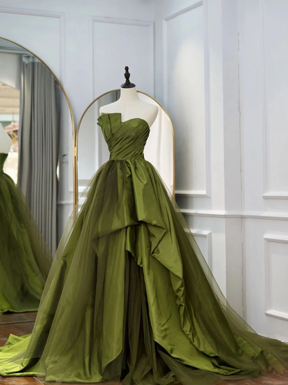 Grünes langes Ballkleid, Grünes langes Abendkleid aus Satin nv545