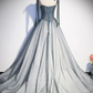 A-Linie, langes graues Ballkleid, formelles graues Tüll-Abschlusskleid mit Perlenbesatz nv895