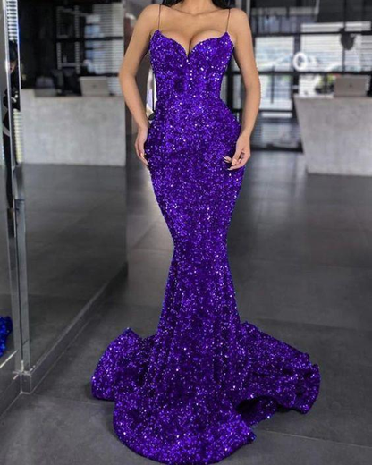 Stunning Mermaid Sweetheart Sequins Purple Prom Dresses, Formal Dress nv296