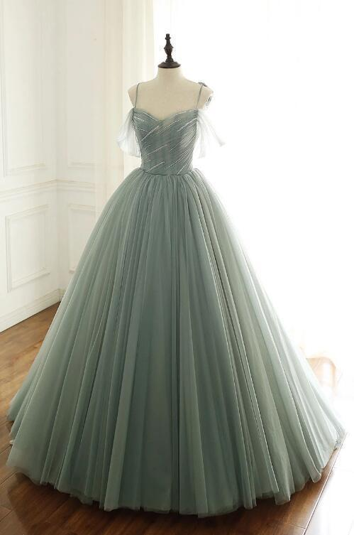 HELLGRÜNES LANGES BALLKLEID AUS TÜLL, GRÜNES ABENDKLEID nv398