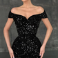 Elegantes, schwarzes, funkelndes, schulterfreies Meerjungfrau-Ballkleid mit Pailletten, bodenlanges Partykleid, Abendkleid nv325
