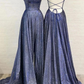 Robe de soirée simple et brillante à bretelles spaghetti, robe de bal de fin d'année, ligne A, longue traîne, robe de bal de lycée nv127