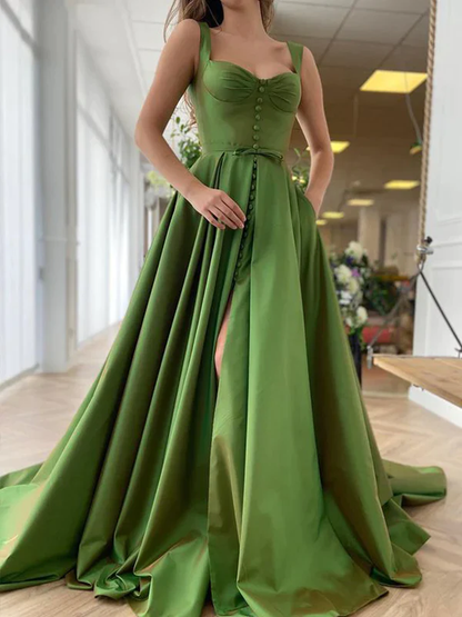 A-Linie/Princess-Linie Sweep/Pinsel Schleppe Träger Ärmellos Satin Rüschen Kleider nv542