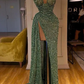 Spaghettiträger-Meerjungfrauen-Ballkleid mit glänzenden Pailletten und Schlitz, NV156