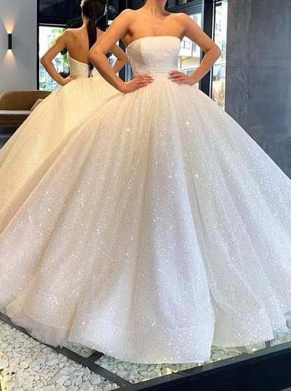 Glitzerndes trägerloses Ballkleid Brautkleider Glitzerndes Brautkleid nv387