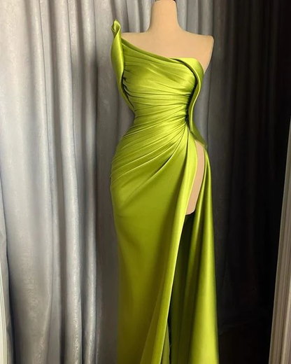 Sexy grünes ärmelloses Meerjungfrau-Ballkleid mit Seitenschlitz nv406