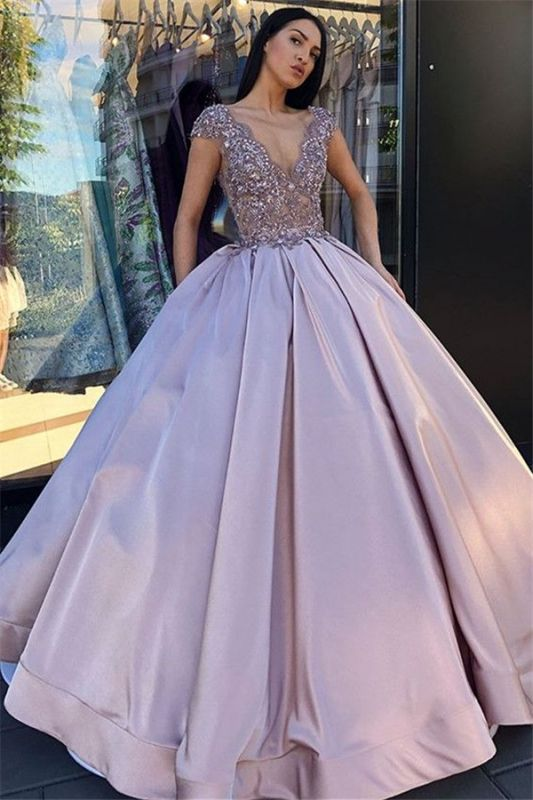 V-neck Sleeveless Crystal Beading Ball-Gown Prom Dresses nv198