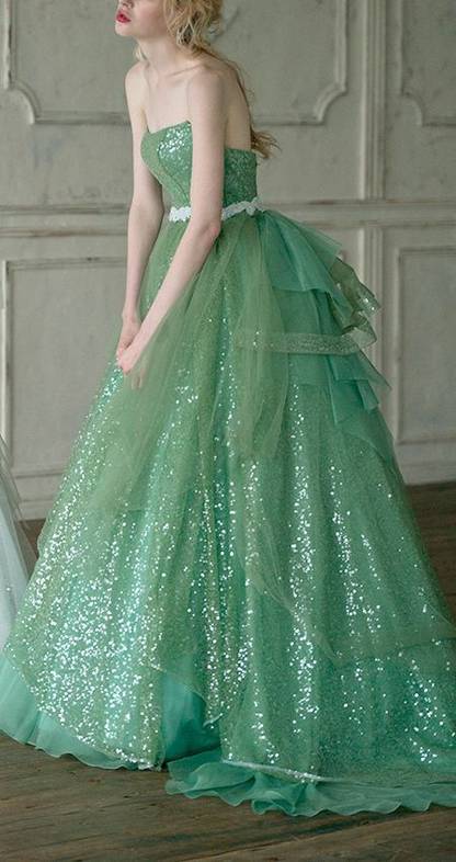 Grünes Ballkleid mit trägerlosem Ausschnitt, modisches Ballkleid-Abendkleid NV397