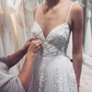 A-Linie Tüll Spaghettiträger Boho Lange Brautkleider nv986